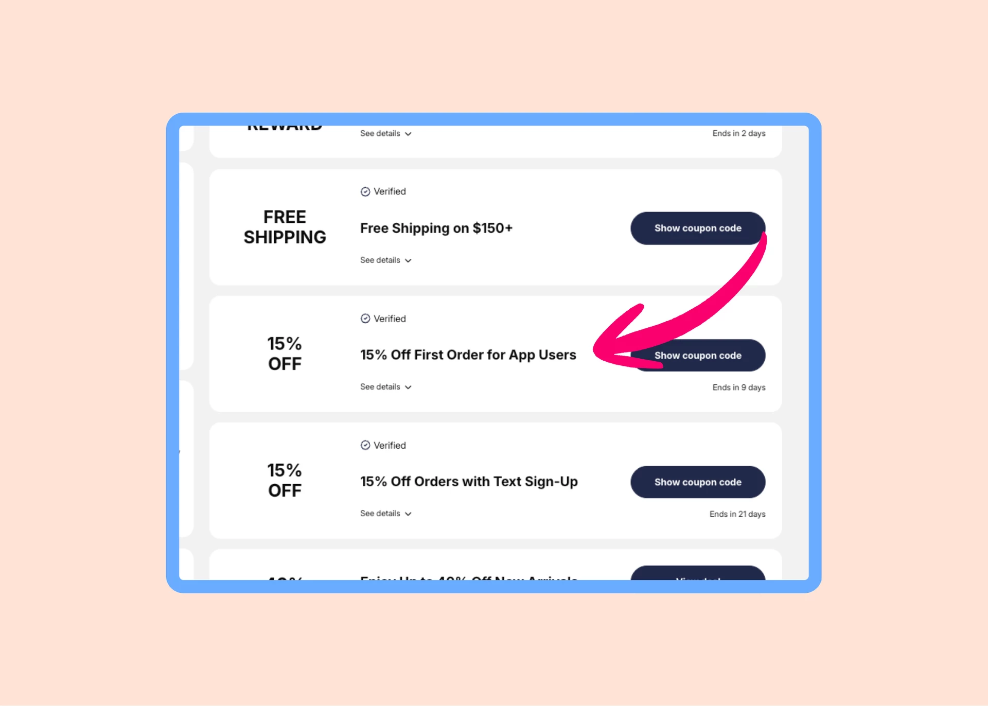 a screenshot of the coupons.com neiman marcus retailer landing page showing a 15% off discount code for first time app users