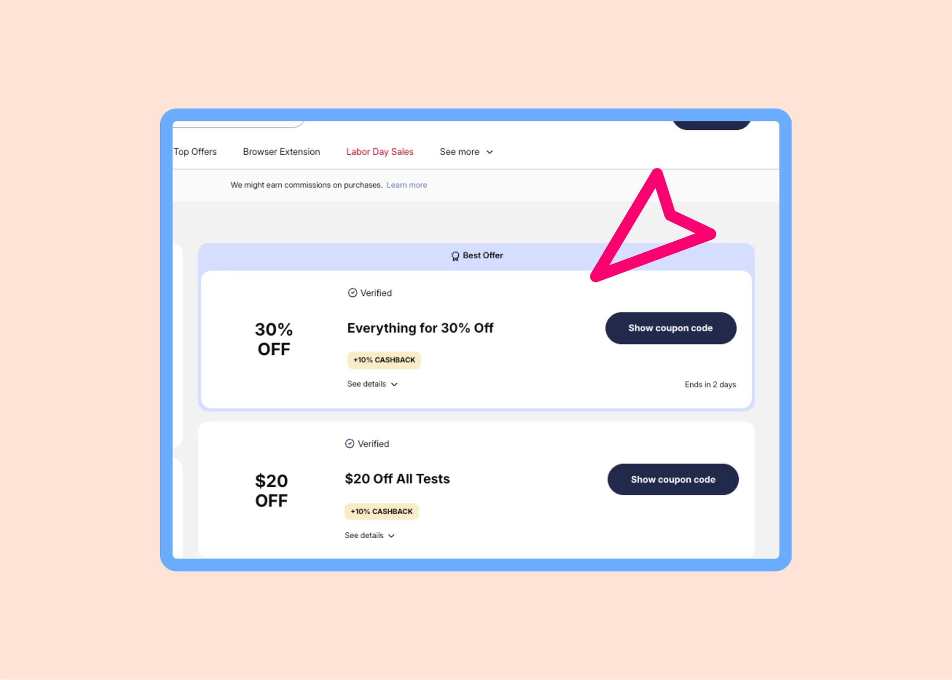 a screenshot of the coupons.com yorktest retailer landing page showing a 30% off coupon code