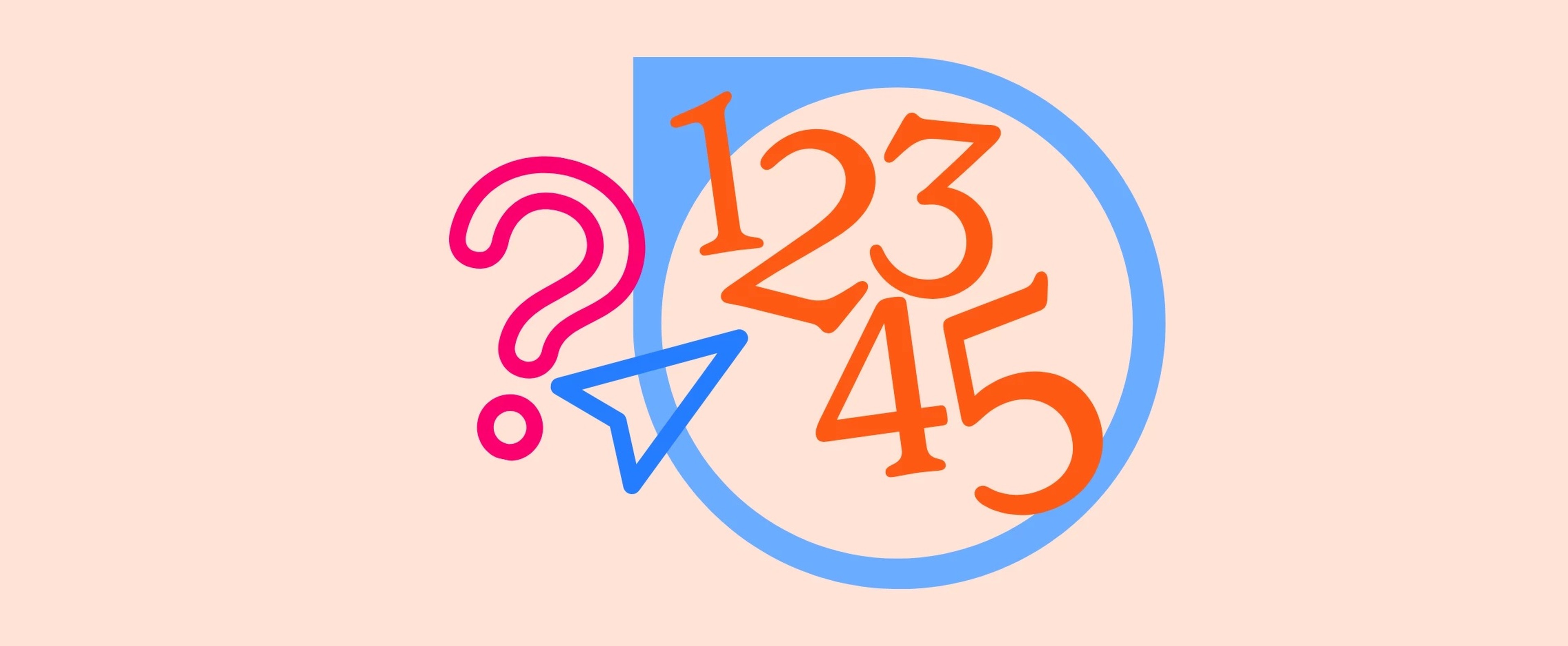 The number 1 through five written in orange against a pale orange background with pink question mark and blue arrow