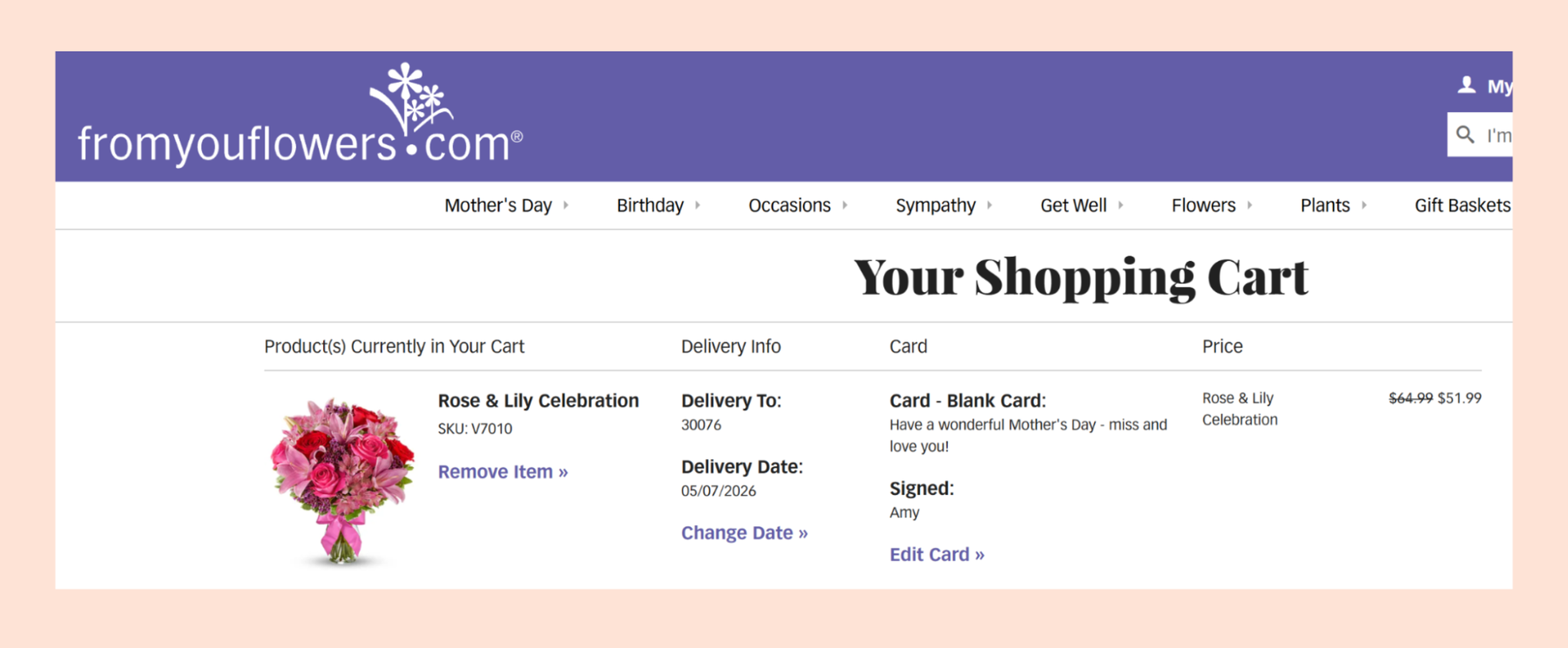 Screenshot of FromYouFlowers checkout