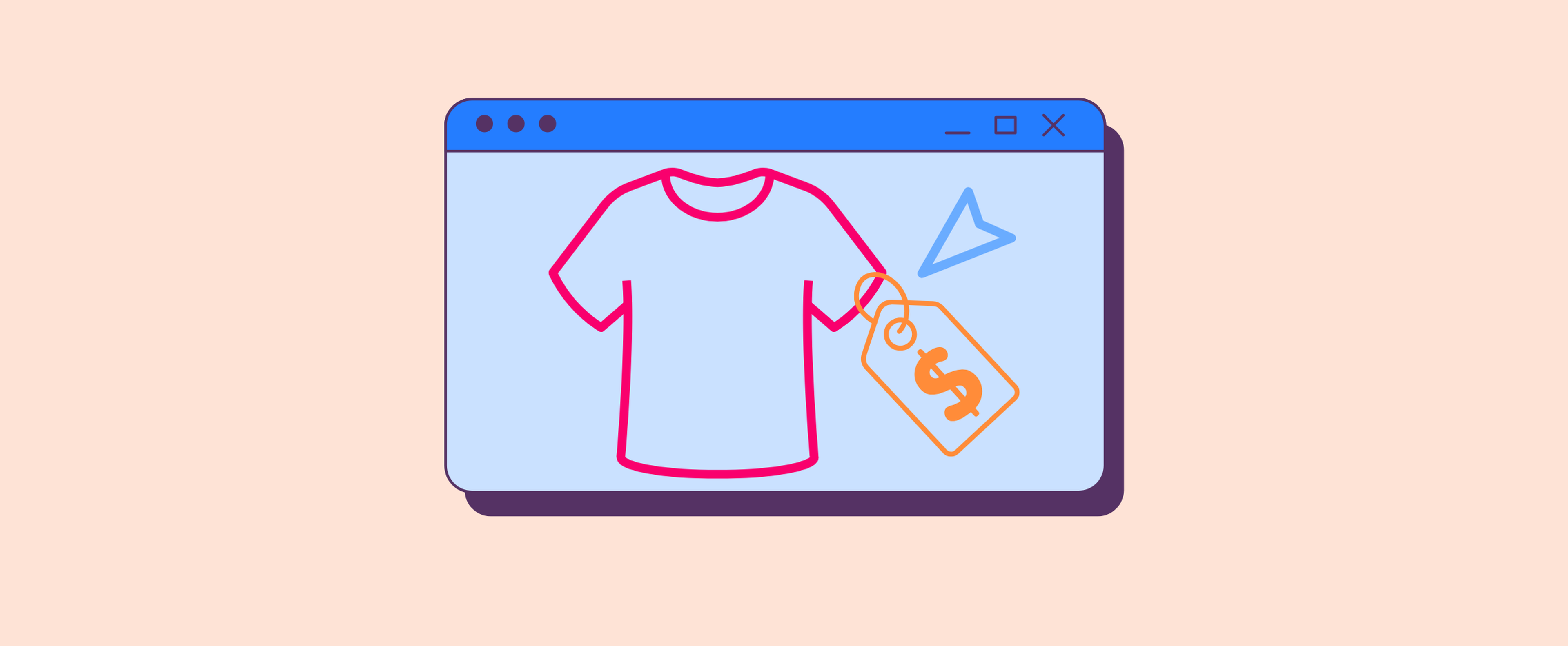 A browser window with a t-shirt graphic, price tag, and cursor