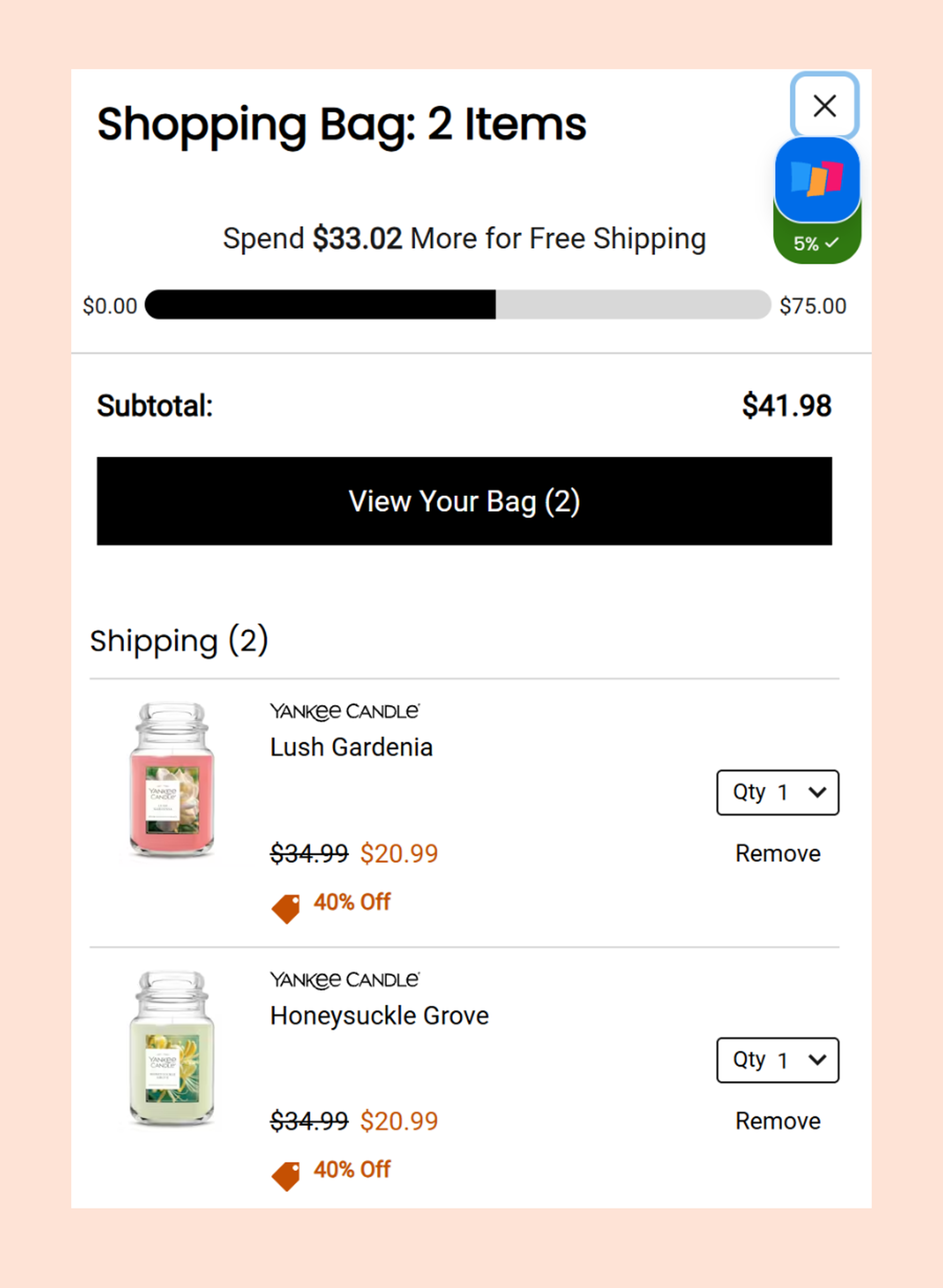 Screenshot of Yankee Candle checkout