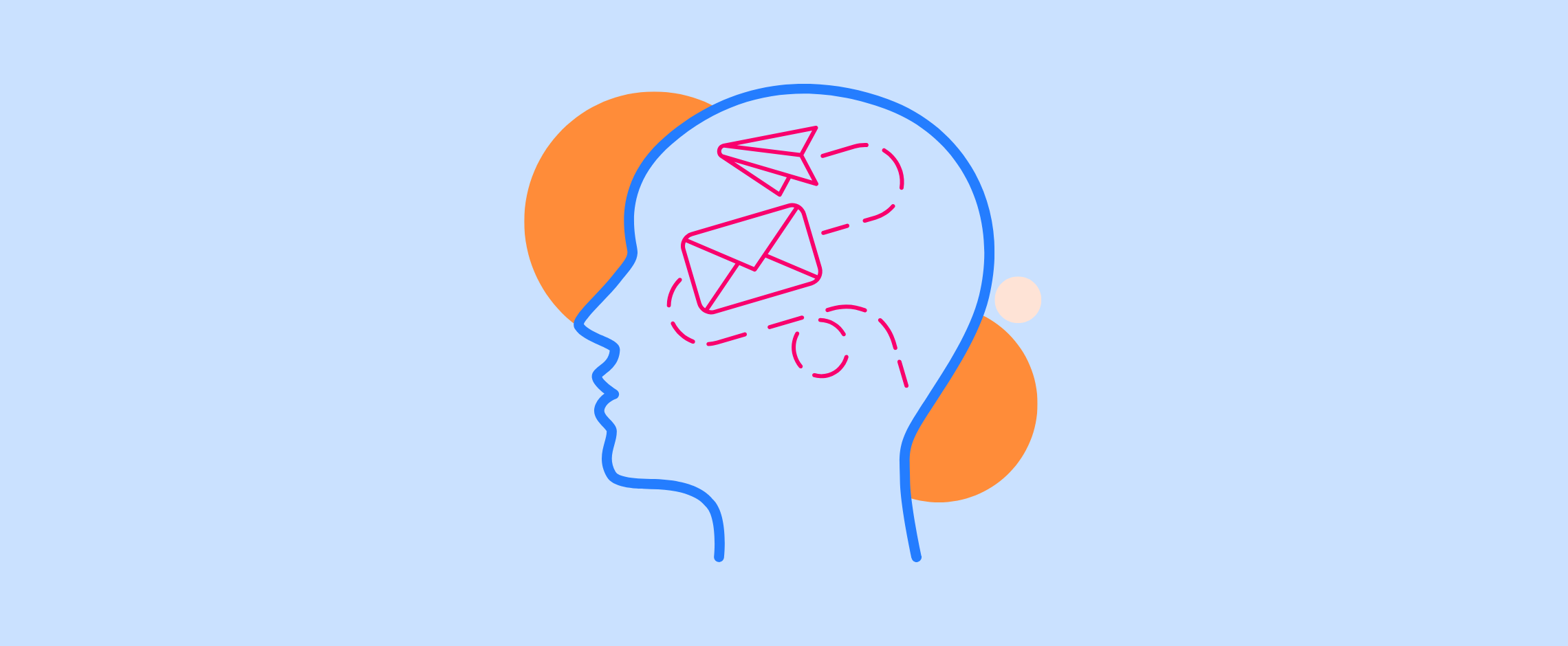 A head silhouette filled with a letter and airplane