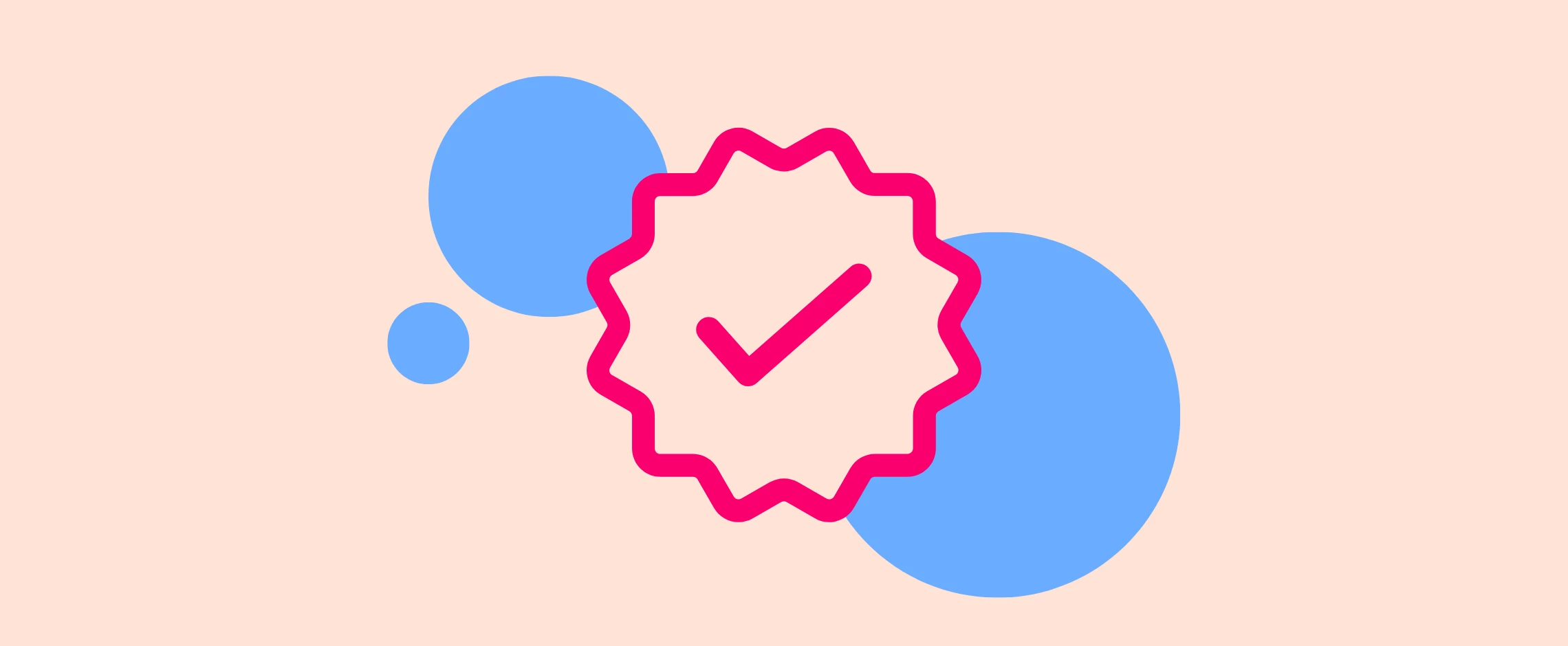 pink verification checkmark on an orange and blue background