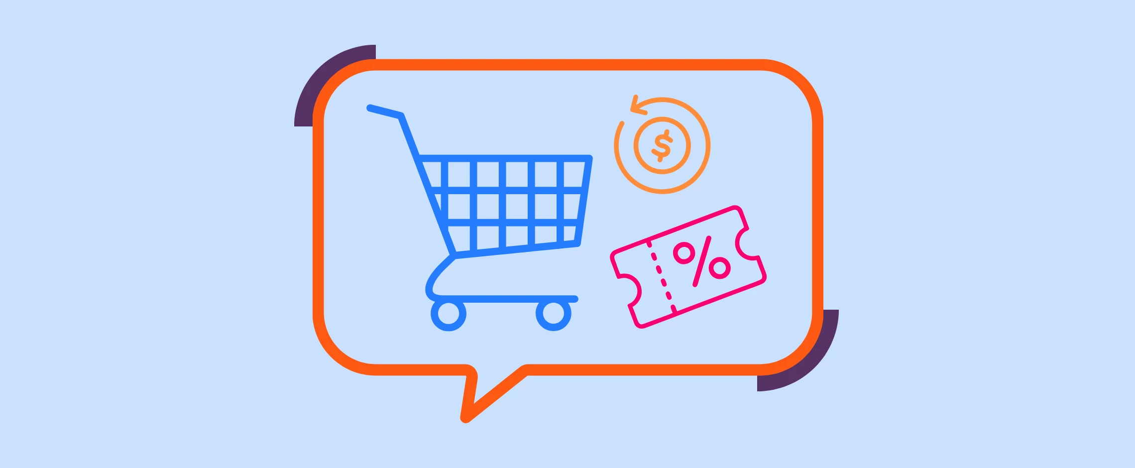A shopping cart with a coupon, a price tag and a dollar sign