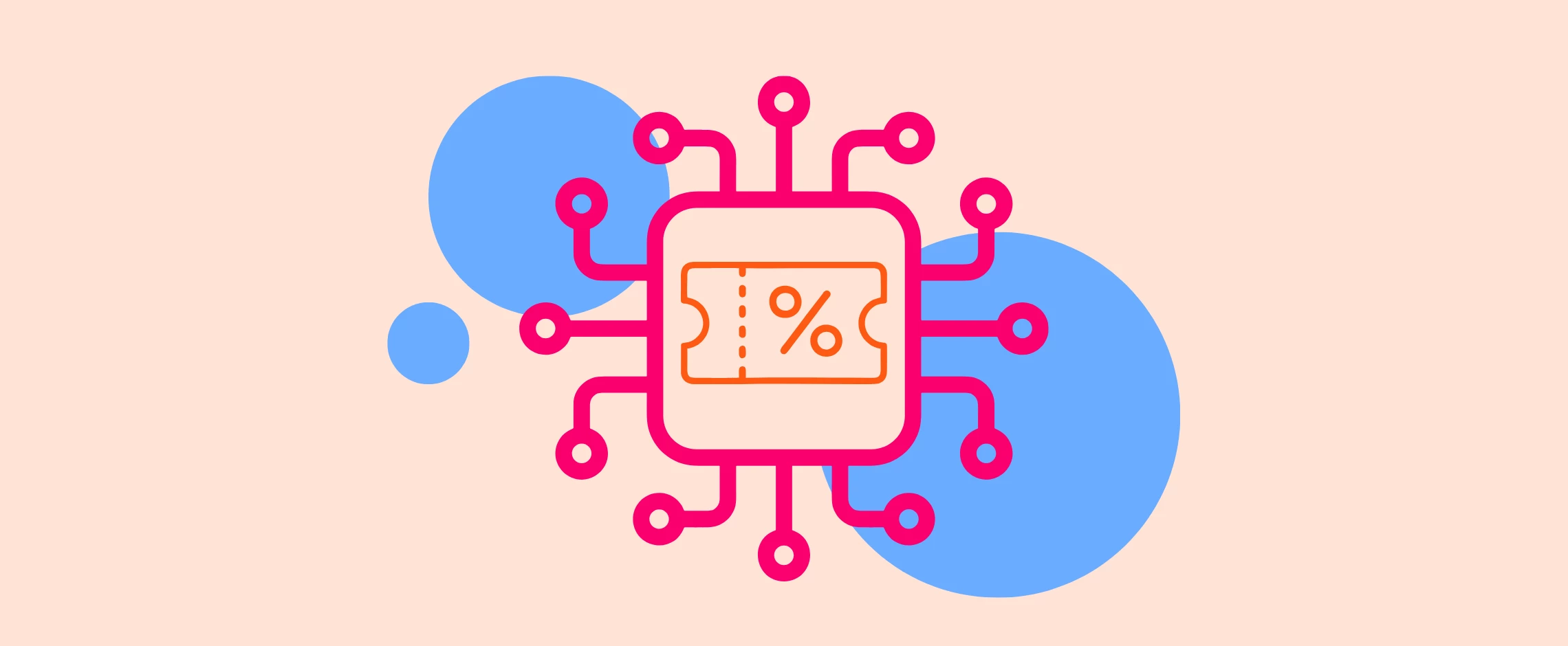 graphic showing a coupon code surrounded by circuit-like points 