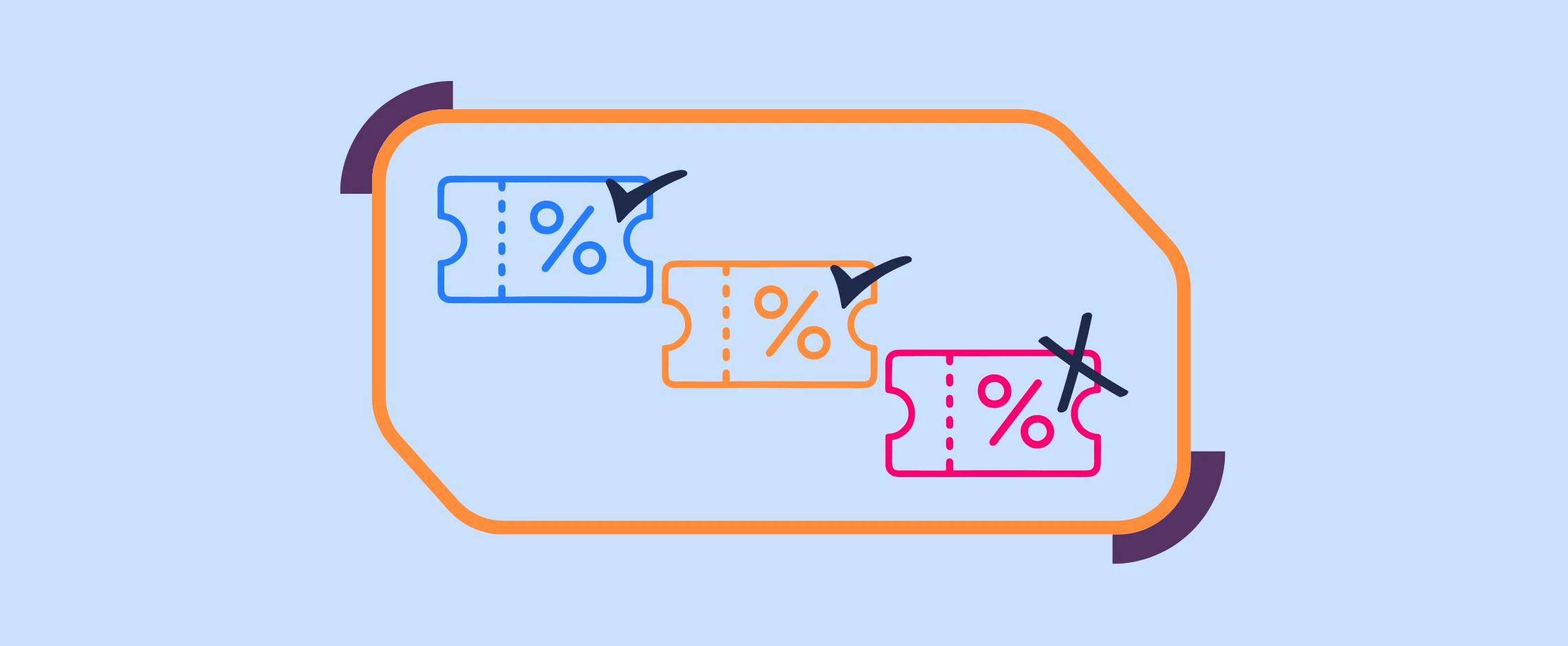 three coupons with checkmarks and Xs