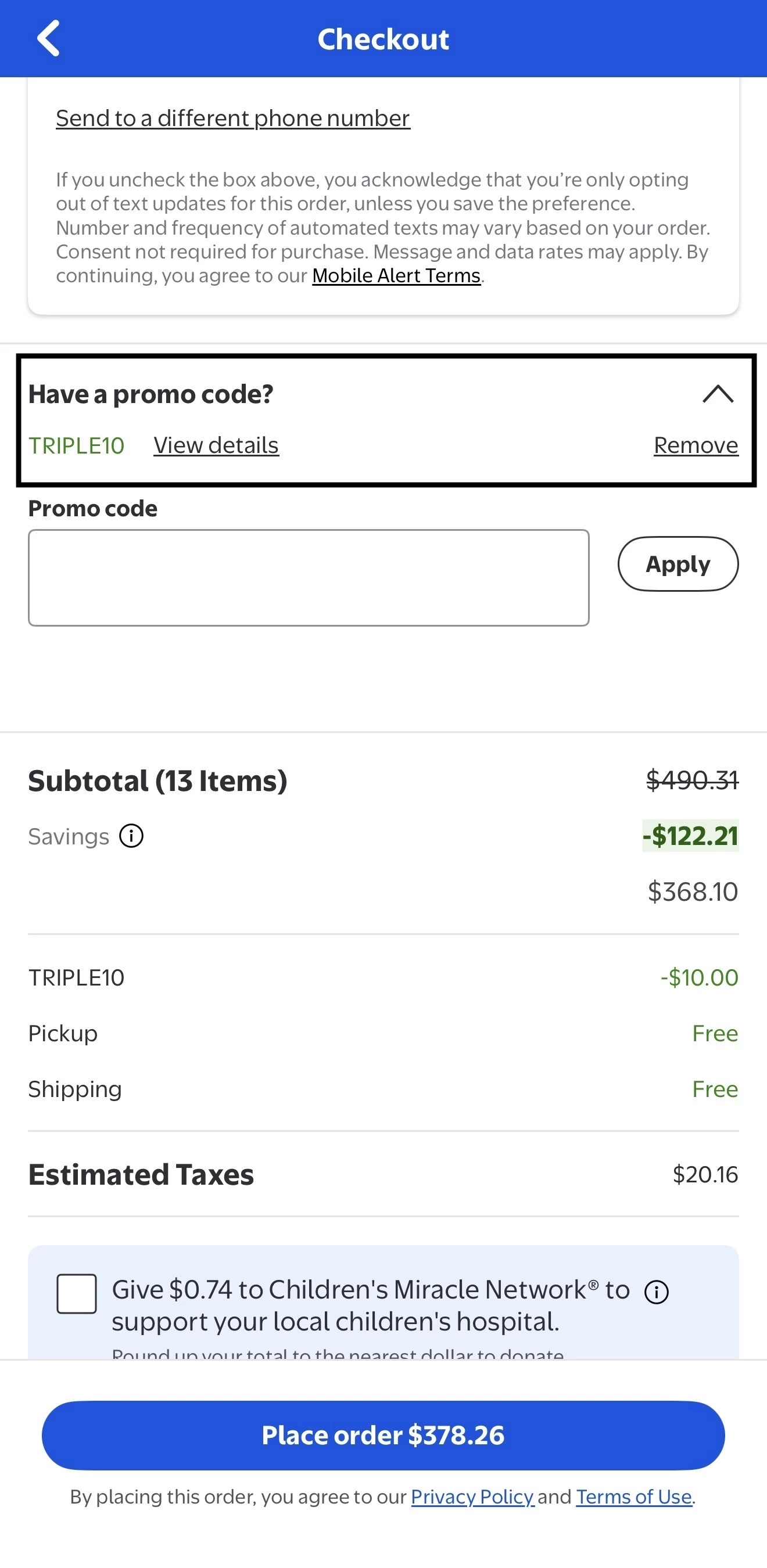 Team testing Walmart promo codes in live cart and verifying terms