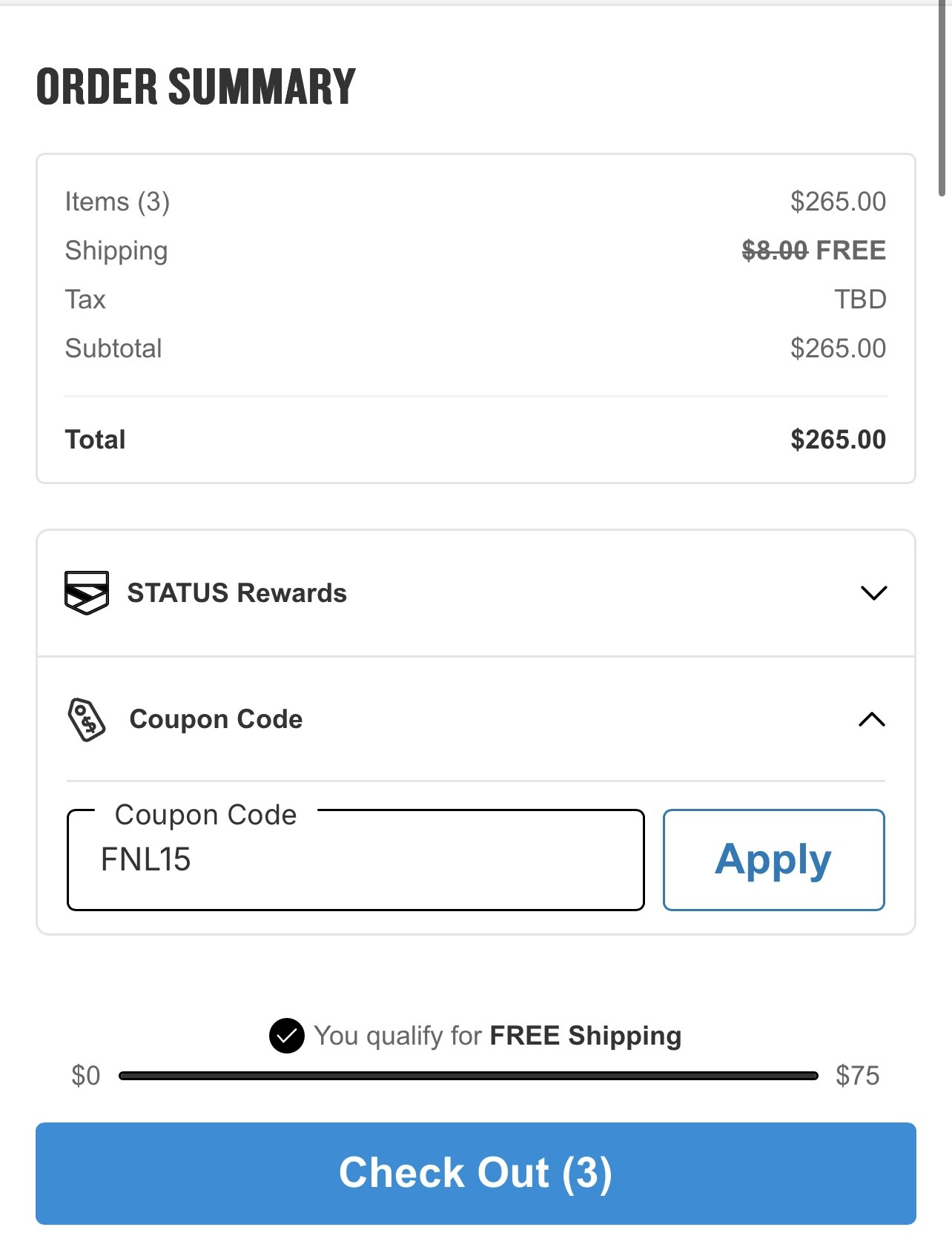 Finish Line checkout page with coupon code field and Apply button