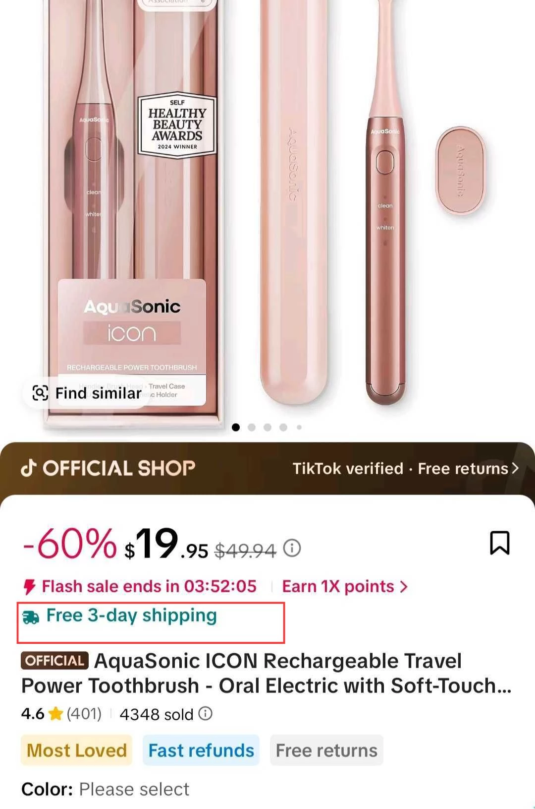 TikTok Shop product listing with green Free Shipping label