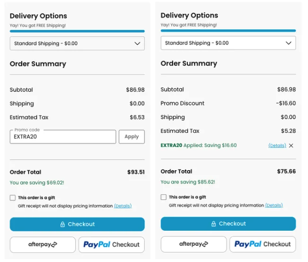 Applying Carter’s promo code during checkout on order summary page