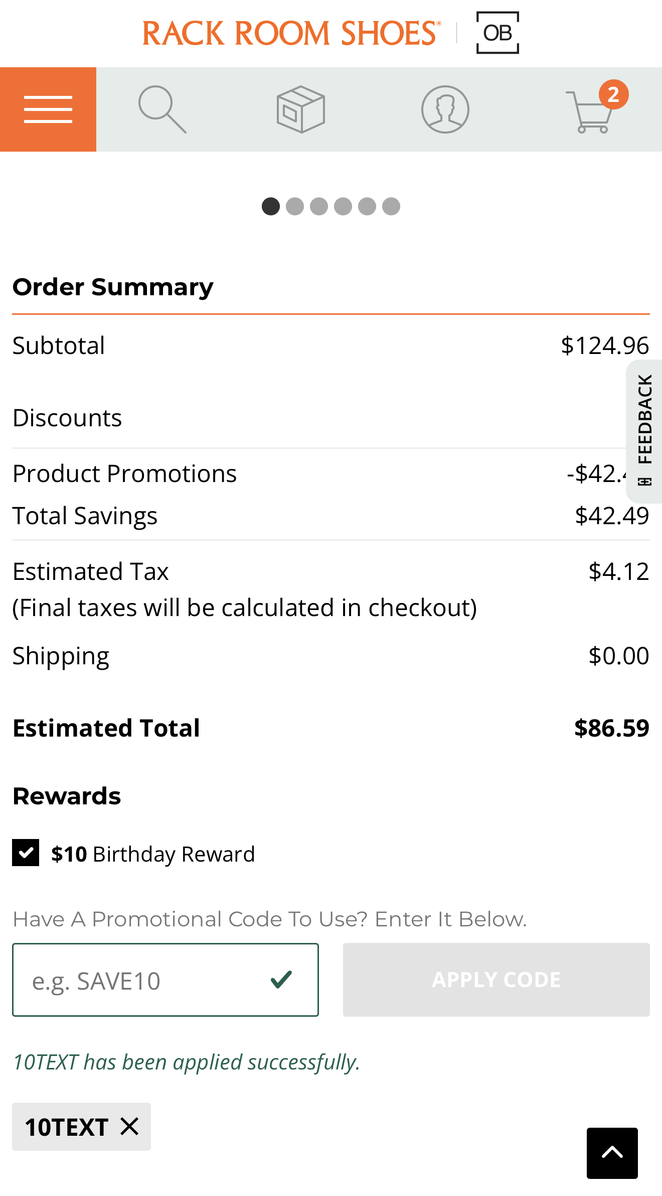 Stacking Rack Room Shoes birthday reward with coupon and sitewide sale at checkout