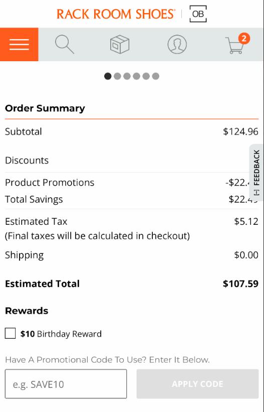 Applying Rack Room Shoes coupon code during checkout on payment page