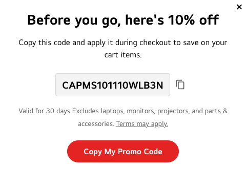 LG abandoned cart coupon offering discount to complete your purchase