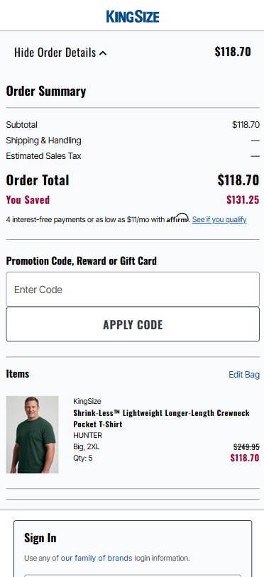 A screenshot of the user cart that shows the box to paste your promo code into