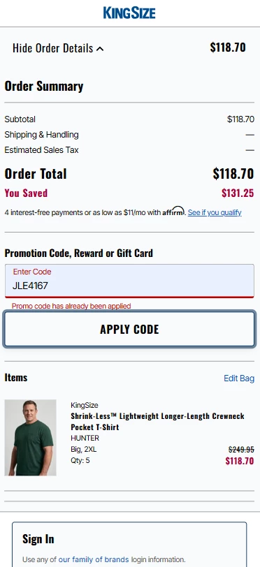 A screenshot that shows the promo code has been successfully applied.